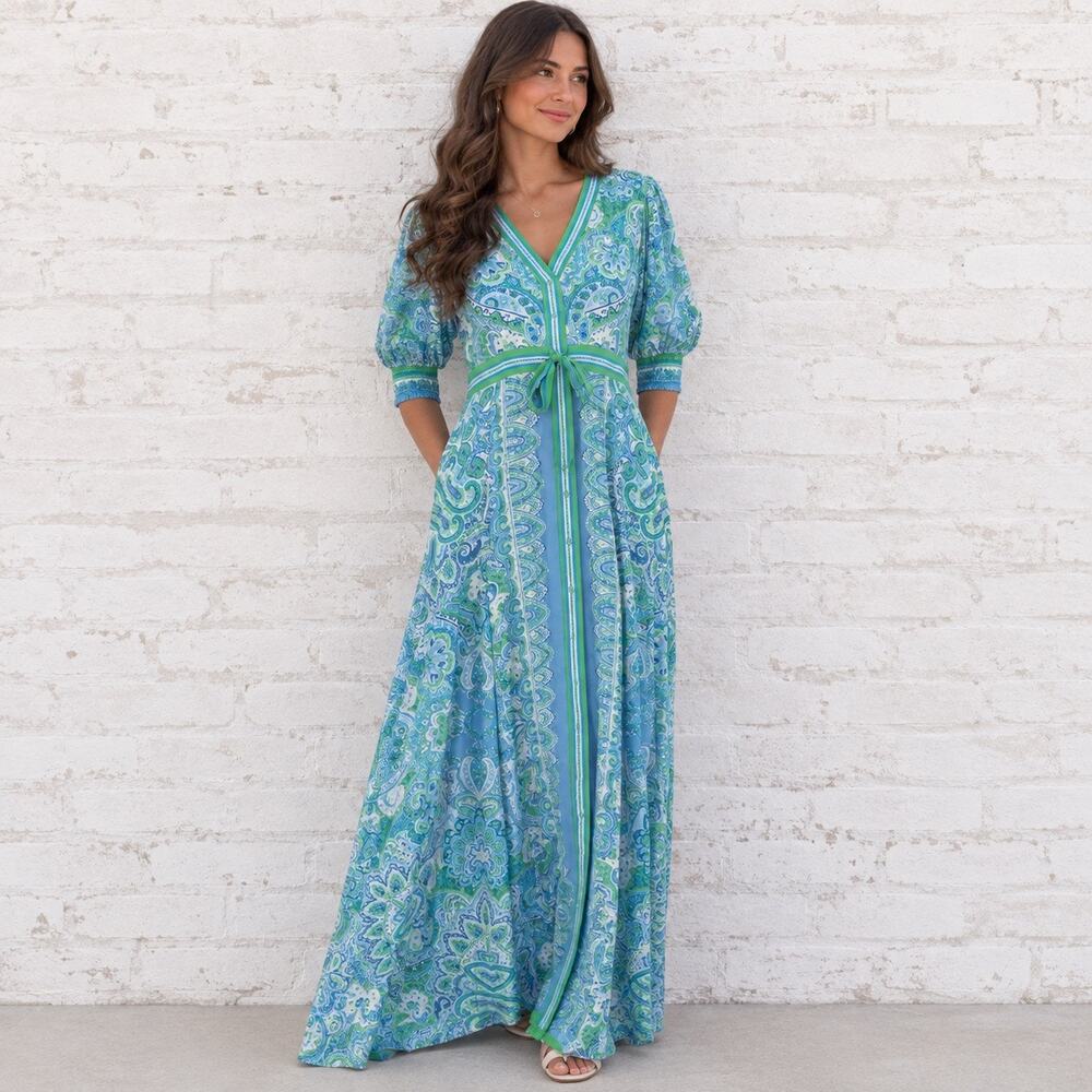 Hale Bob Button Up Maxi Dress Size Small Wedding Vacation Resort Quiet Luxury